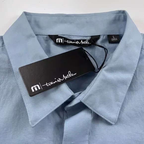 Travis Mathew Studebaker Button Down Size Large Blue Regular Fit Work Casual NEW - Picture 8 of 13